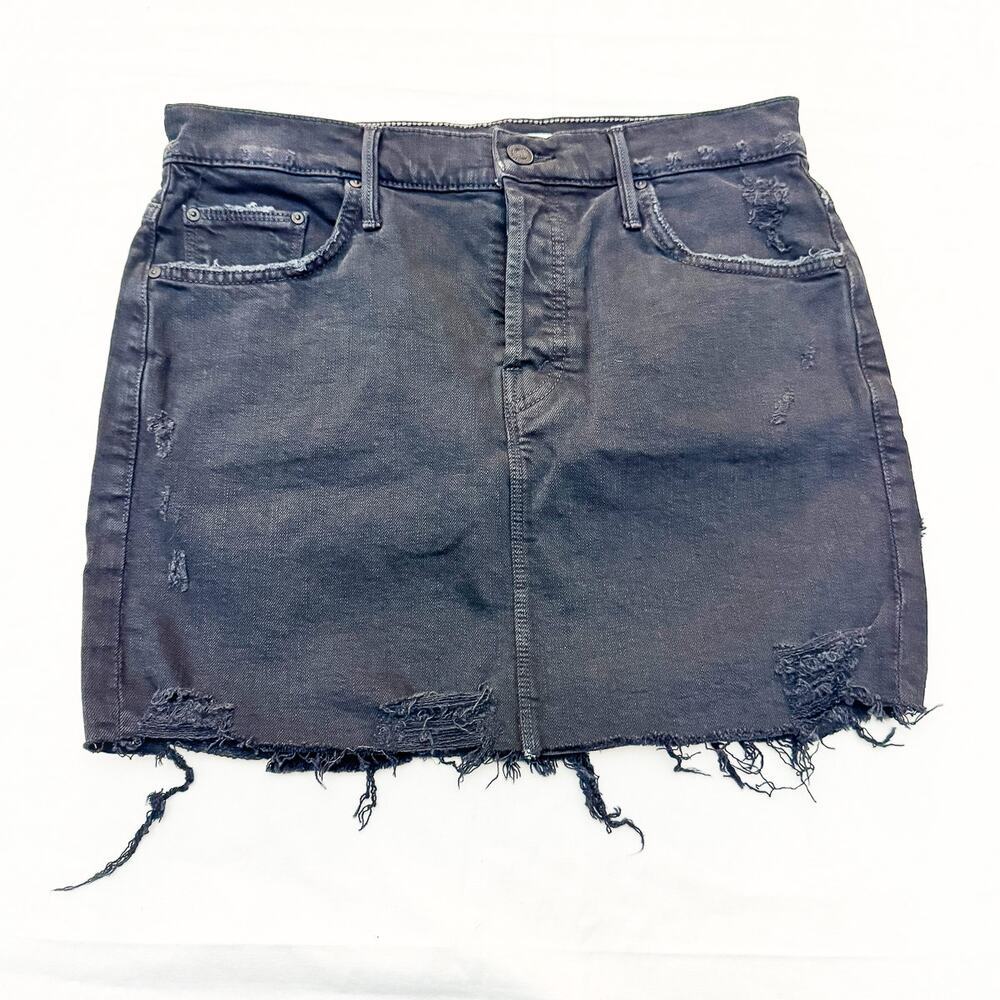 Mother Superior The Vagabond Mini Fray Black Denim Jean Skirt Size 27